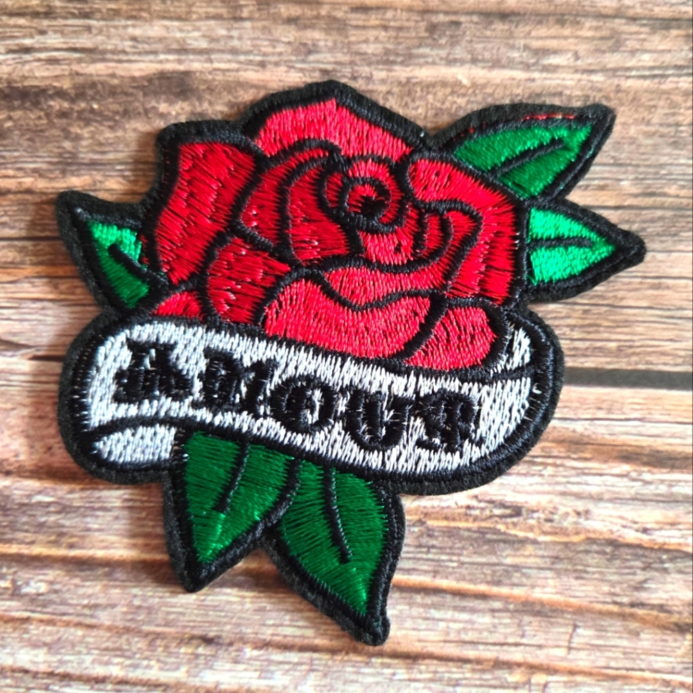 Tattoo Banner Amour Love Rose Floral Flowers Rockabilly Iron on Patch